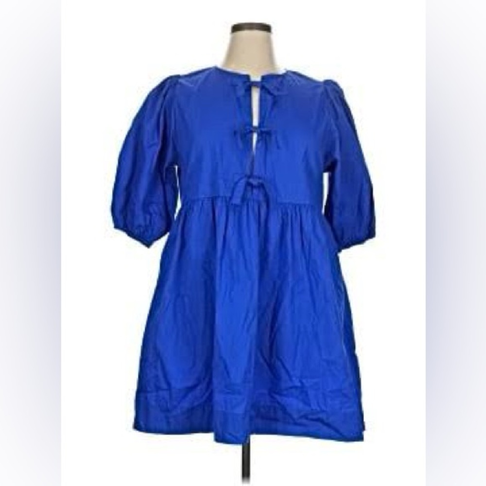 Band of the free Puff-Sleeve Mini Dress in Royal Blue